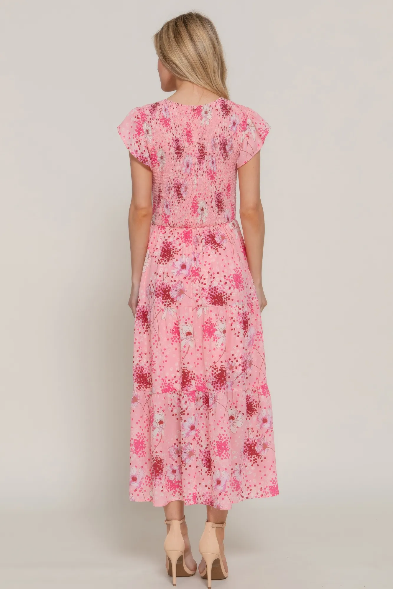 Ruffl Slv Smocked Floral Print Dresss