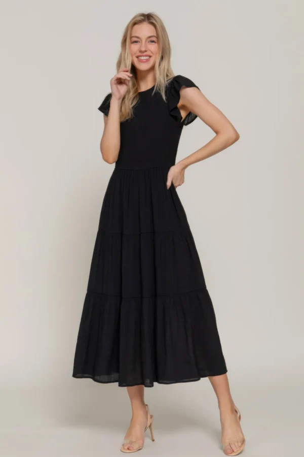 Ruffle Slv Smocked Solid Tired Dress - Image 8