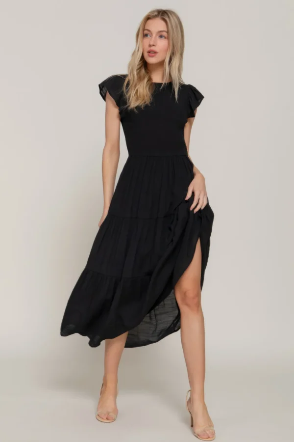 Ruffle Slv Smocked Solid Tired Dress - Image 7