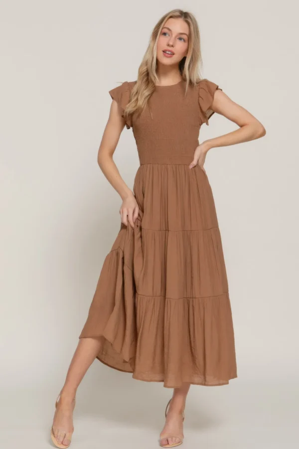 Ruffle Slv Smocked Solid Tired Dress - Image 4