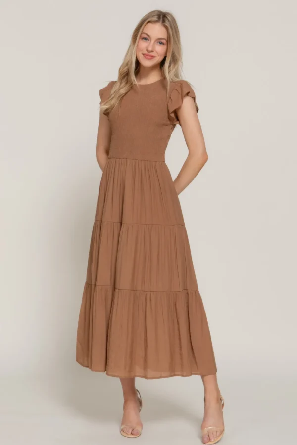 Ruffle Slv Smocked Solid Tired Dress - Image 3