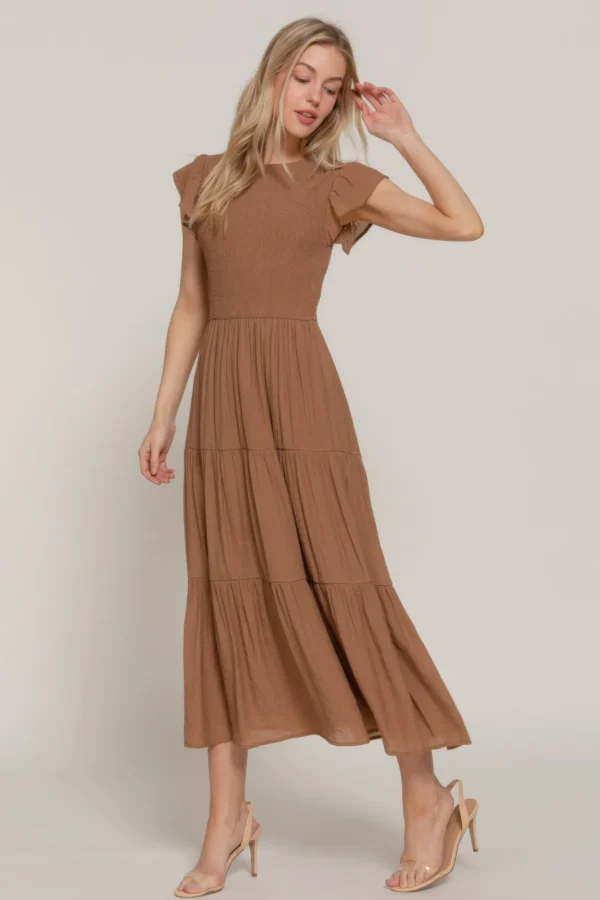 Ruffle Slv Smocked Solid Tired Dress - Image 2