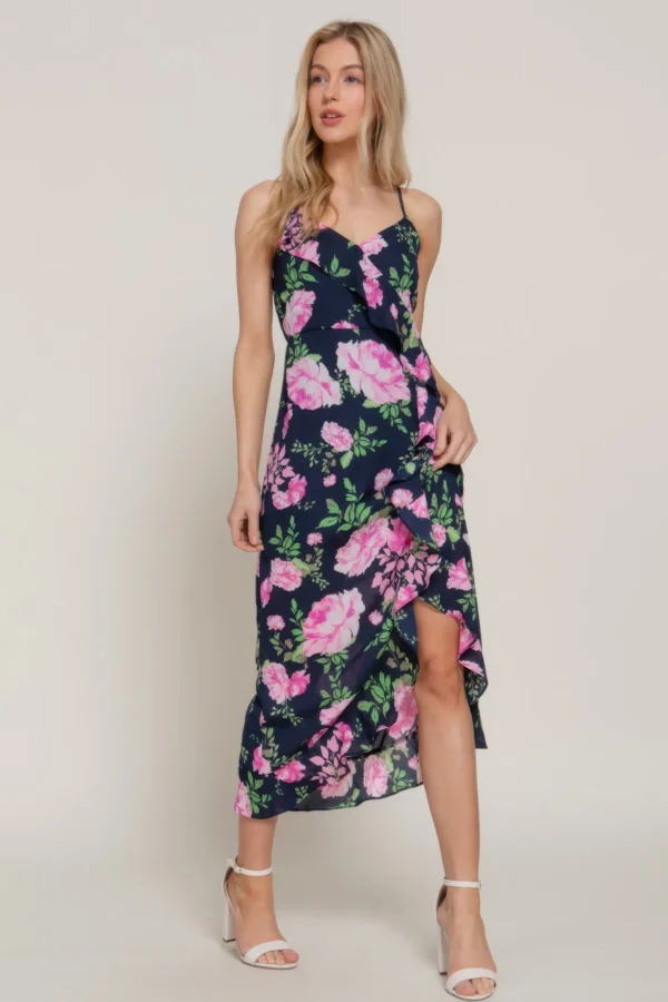 Floral Print Ruffle Slip Midi Dress - Image 8