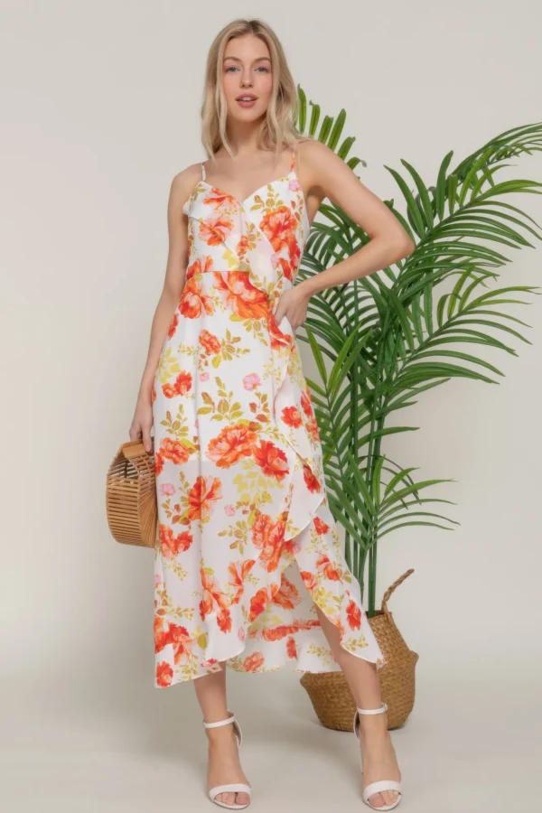 Floral Print Ruffle Slip Midi Dress - Image 4