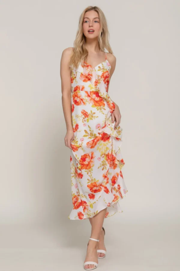 Floral Print Ruffle Slip Midi Dress - Image 3