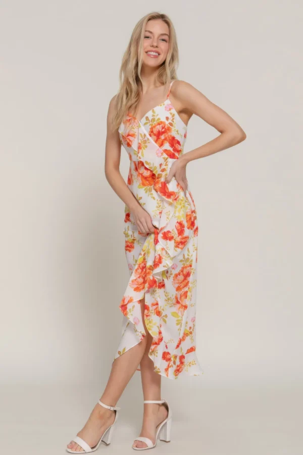 Floral Print Ruffle Slip Midi Dress - Image 2