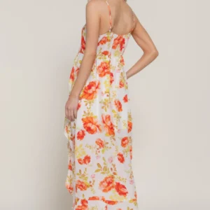 Floral Print Ruffle Slip Midi Dress