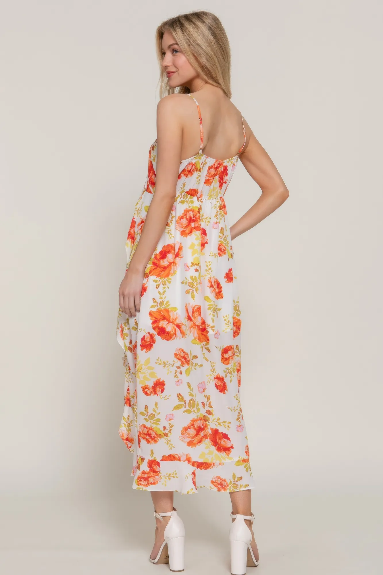 Floral Print Ruffle Slip Midi Dress