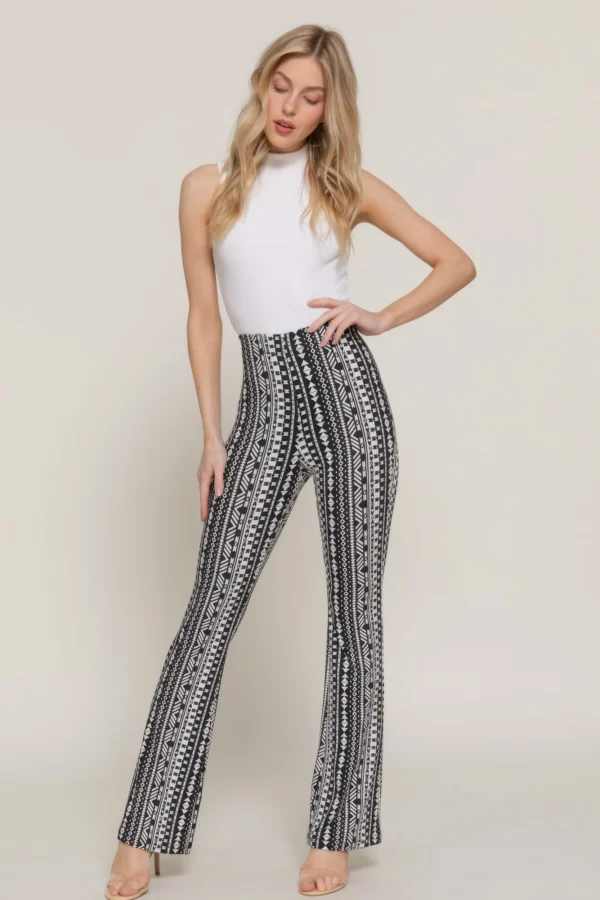 Waist Elastic Slim Flare Print Pants - Image 7