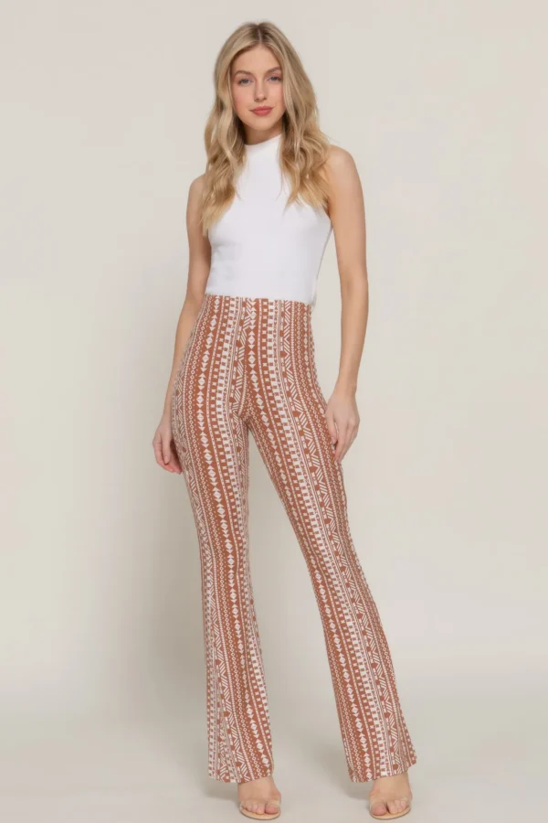 Waist Elastic Slim Flare Print Pants - Image 3