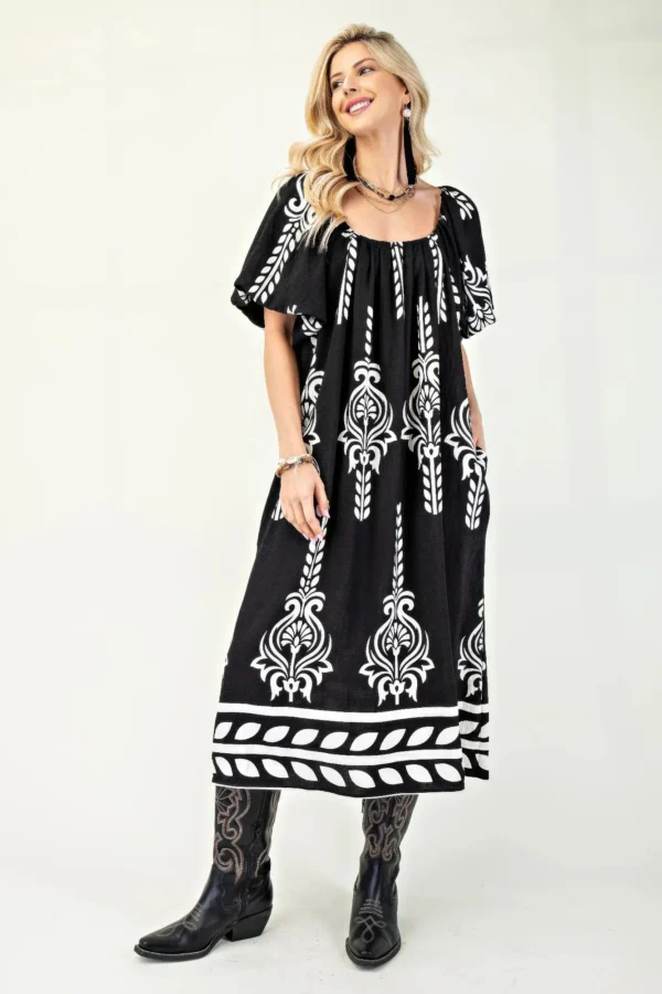 Printed Midi Dress With Short Puff Sleeves - Image 4