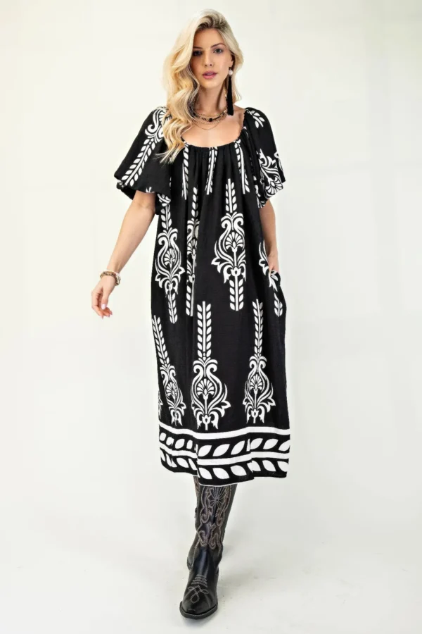 Printed Midi Dress With Short Puff Sleeves - Image 2