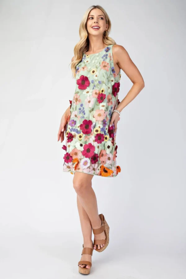 3d Floral Embroidered Sleeveless Mini Dress - Image 5