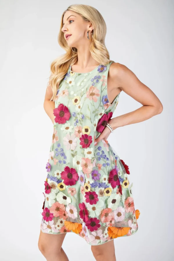3d Floral Embroidered Sleeveless Mini Dress - Image 4