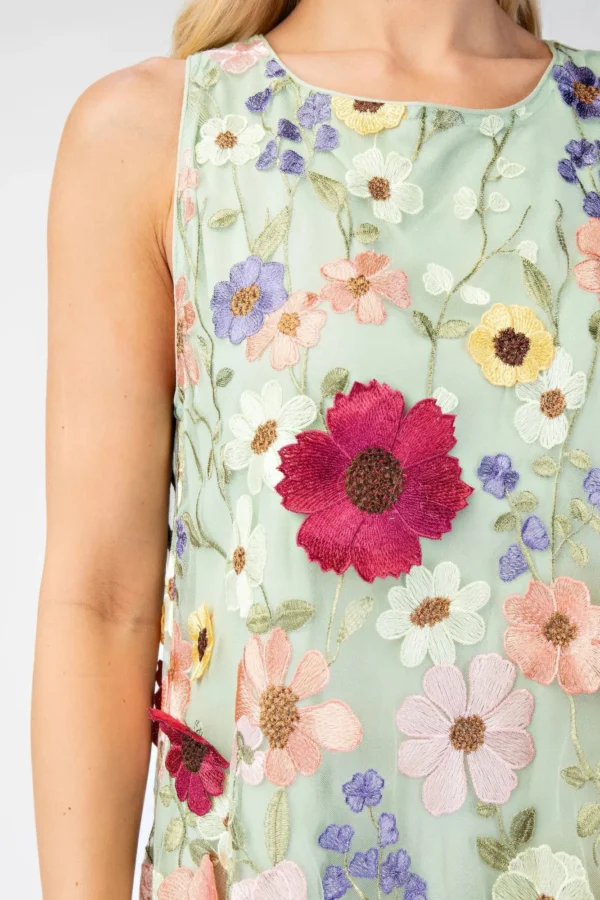 3d Floral Embroidered Sleeveless Mini Dress - Image 2