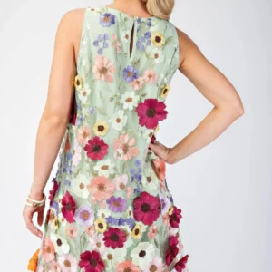 3d Floral Embroidered Sleeveless Mini Dress