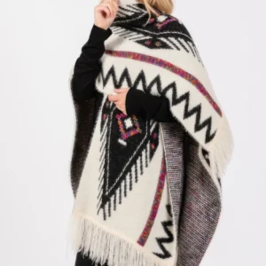 Fuzzy Aztec Pattern Tassel Knit Ruana