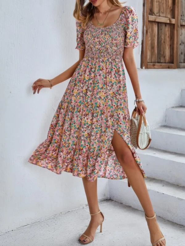 Bohemia Floral Puff Sleeve Flounce Sleeve Dress - Image 4