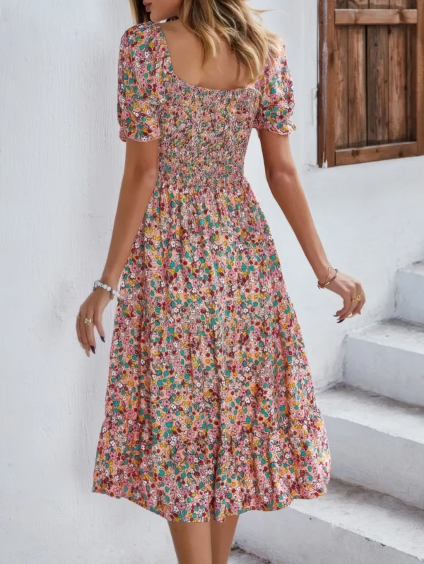 Bohemia Floral Puff Sleeve Flounce Sleeve Dress - Image 3