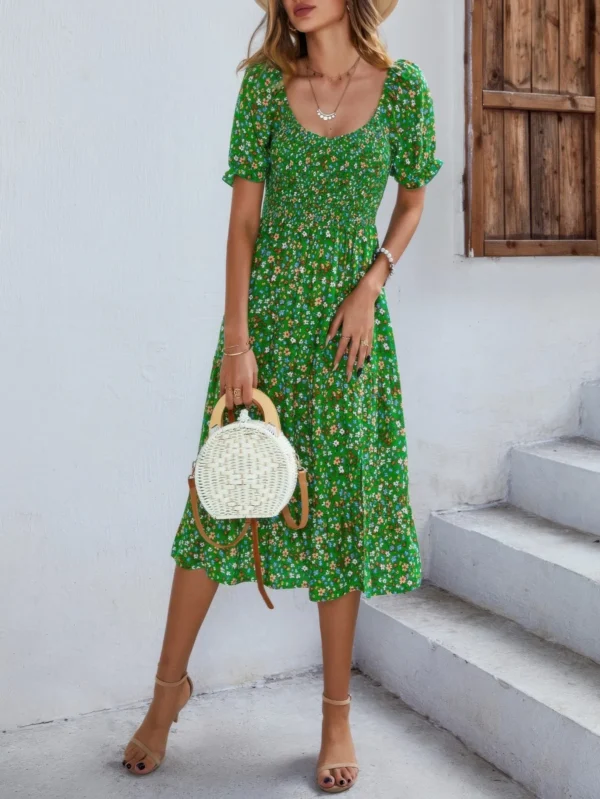 Bohemia Floral Puff Sleeve Flounce Sleeve Dress - Image 2