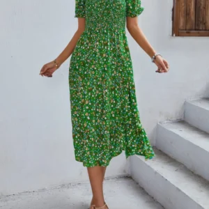 Bohemia Floral Puff Sleeve Flounce Sleeve Dress