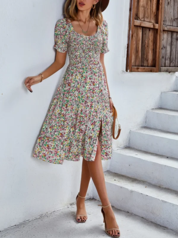 Bohemia Floral Puff Sleeve Flounce Sleeve Dress - Image 9