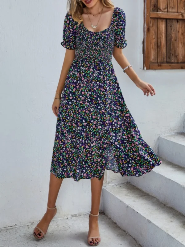 Bohemia Floral Puff Sleeve Flounce Sleeve Dress - Image 8