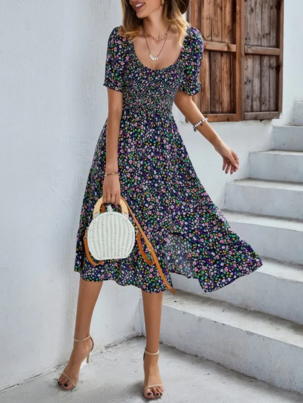 Bohemia Floral Puff Sleeve Flounce Sleeve Dress - Image 7