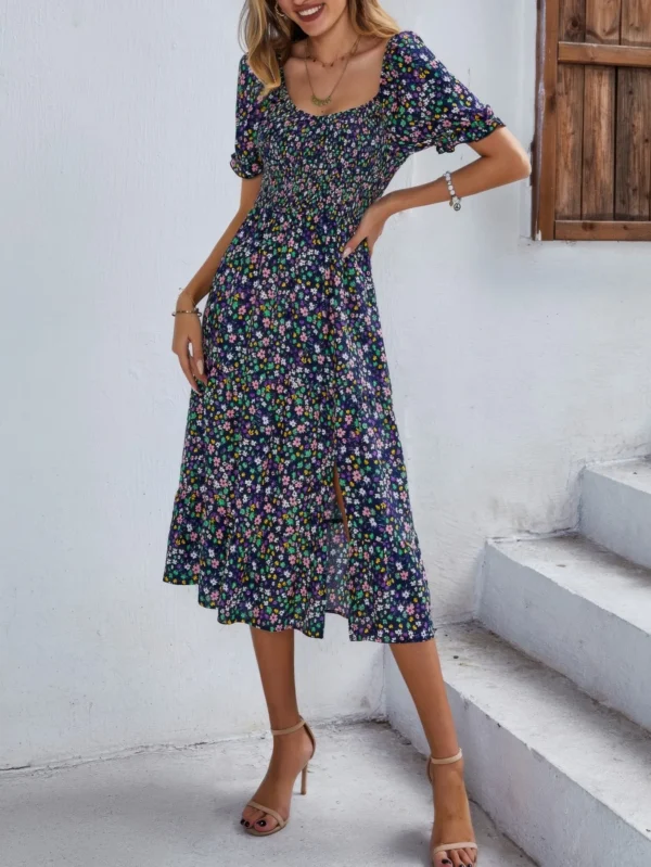 Bohemia Floral Puff Sleeve Flounce Sleeve Dress - Image 6