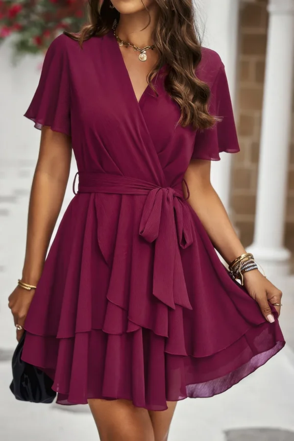 Chiffon Layer Hem Waist Tie Layer Hem Ruffle Dress - Image 20