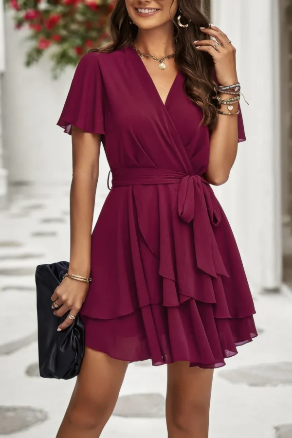 Chiffon Layer Hem Waist Tie Layer Hem Ruffle Dress - Image 19