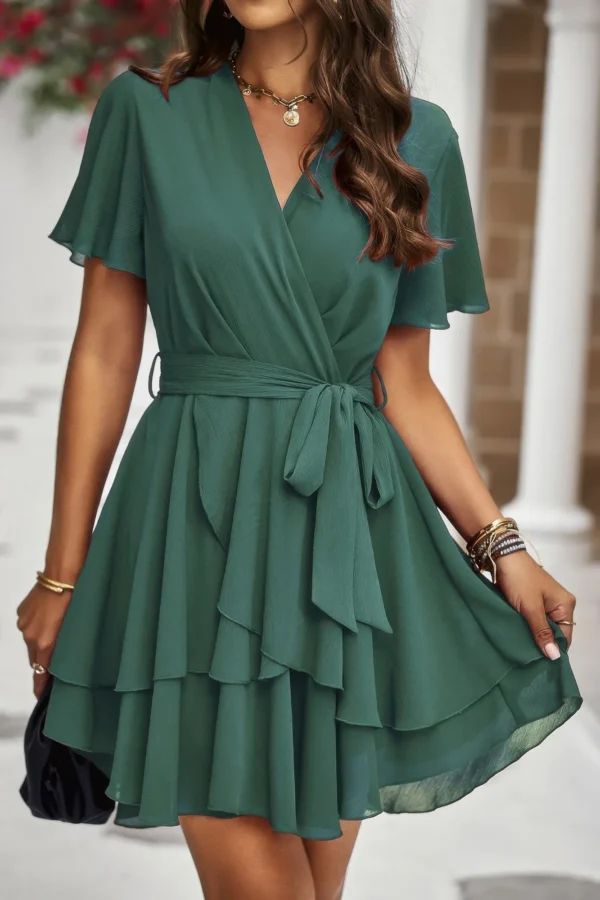 Chiffon Layer Hem Waist Tie Layer Hem Ruffle Dress - Image 10