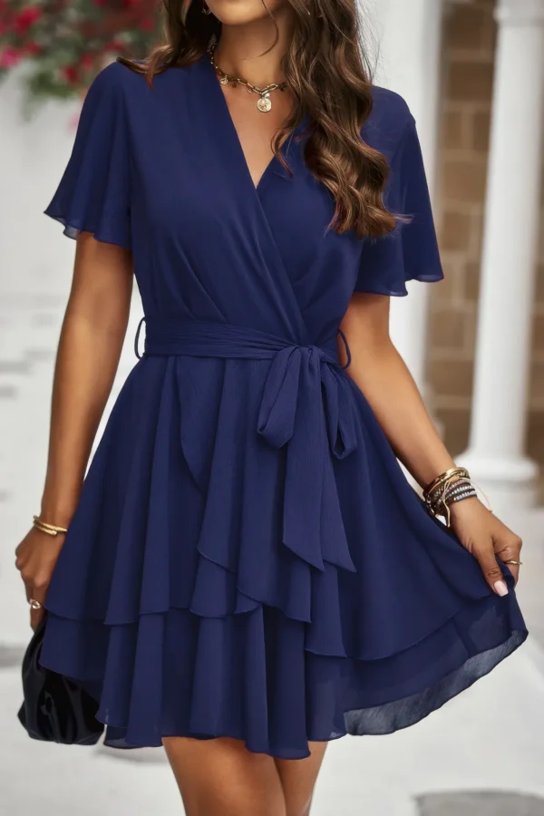 Chiffon Layer Hem Waist Tie Layer Hem Ruffle Dress - Image 7