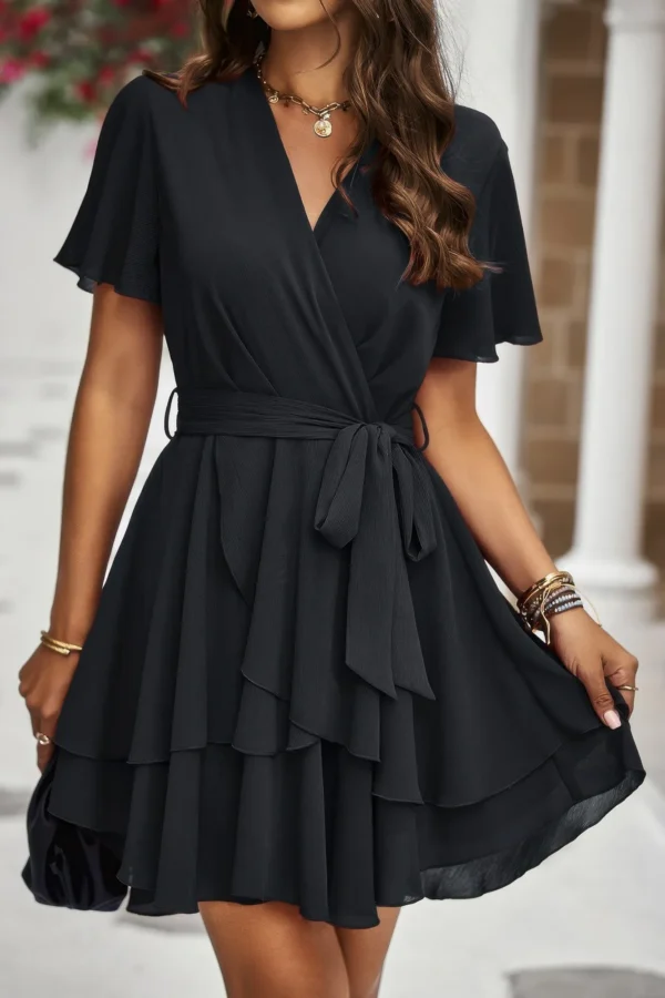 Chiffon Layer Hem Waist Tie Layer Hem Ruffle Dress - Image 15
