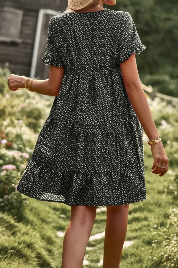 Floral Polka Dots Boat Neck Loose A Line Midi Dres - Image 8