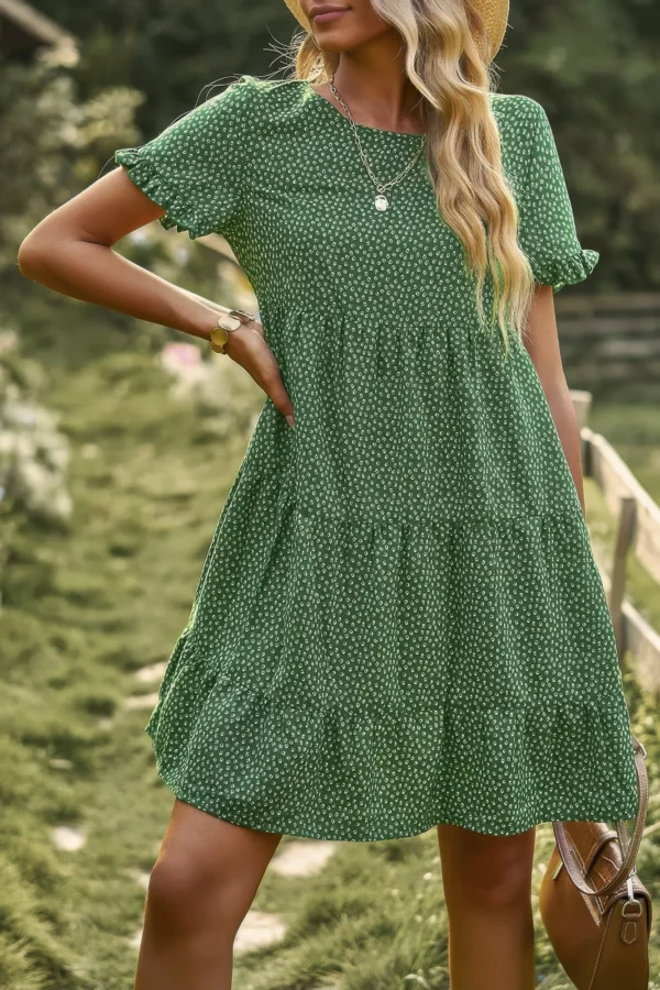 Floral Polka Dots Boat Neck Loose A Line Midi Dres - Image 7