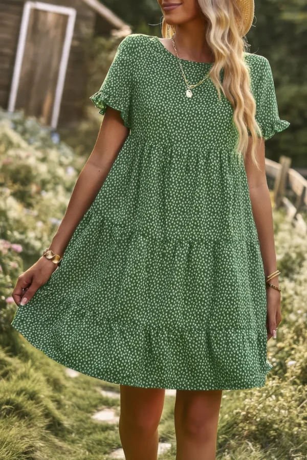 Floral Polka Dots Boat Neck Loose A Line Midi Dres - Image 5