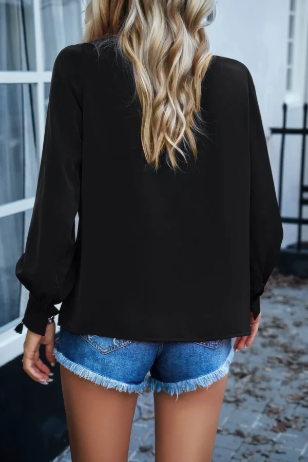Ruffle Long Sleeve Elegant Ruffles Crewneck Blouse - Image 4
