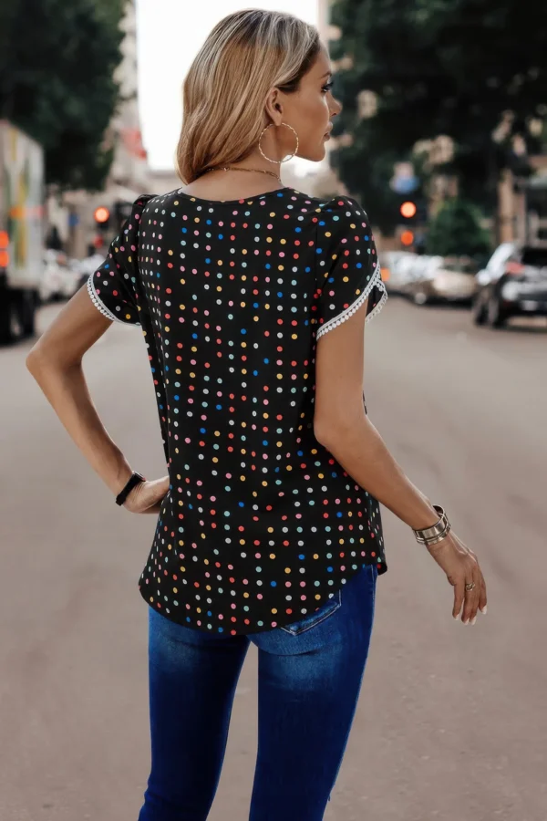 Round Neck Polka Dot Print Petal Sleeve Blouse - Image 4