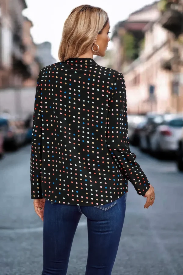 Polka Dot Puff Sleeve Notched Neckline Blouse - Image 6