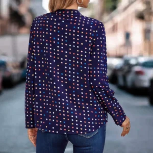 Polka Dot Puff Sleeve Notched Neckline Blouse