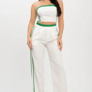 Stripe Tapping Contrast Elastic Band Toppants Set