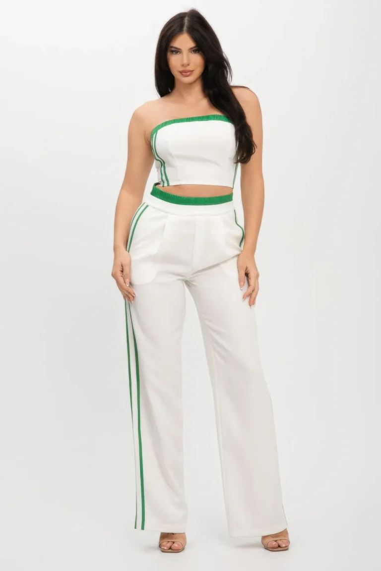 Stripe Tapping Contrast Elastic Band Toppants Set