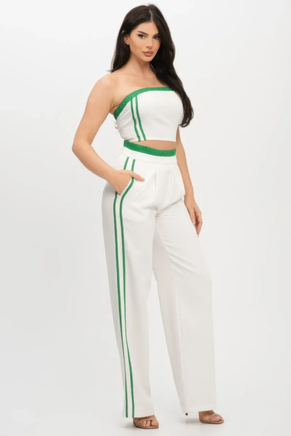 Stripe Tapping Contrast Elastic Band Toppants Set - Image 2