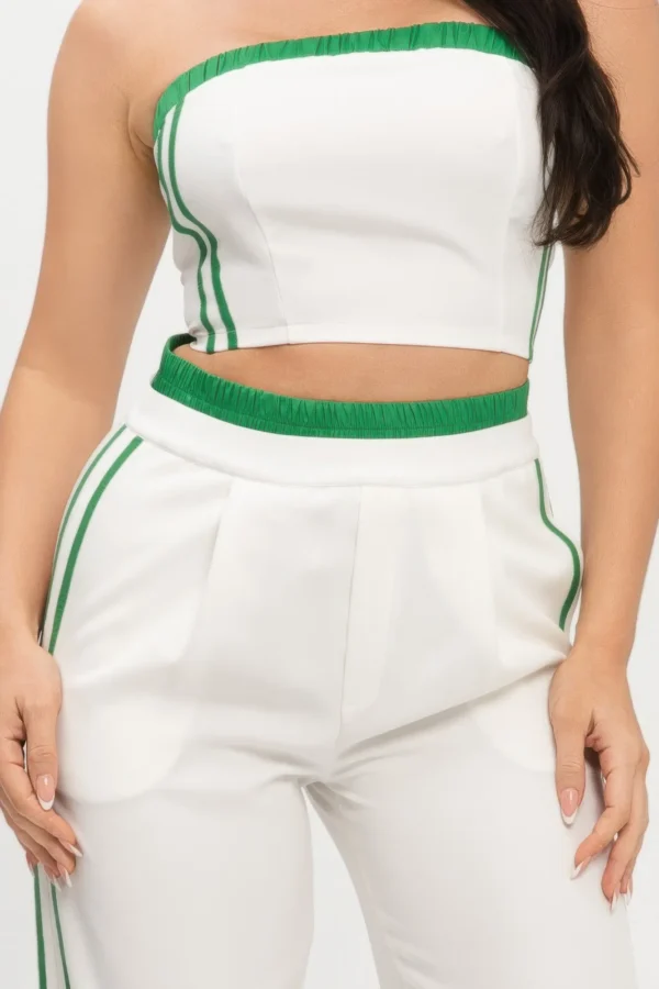Stripe Tapping Contrast Elastic Band Toppants Set - Image 3