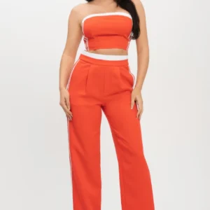 Stripe Tapping Contrast Elastic Band Toppants Set