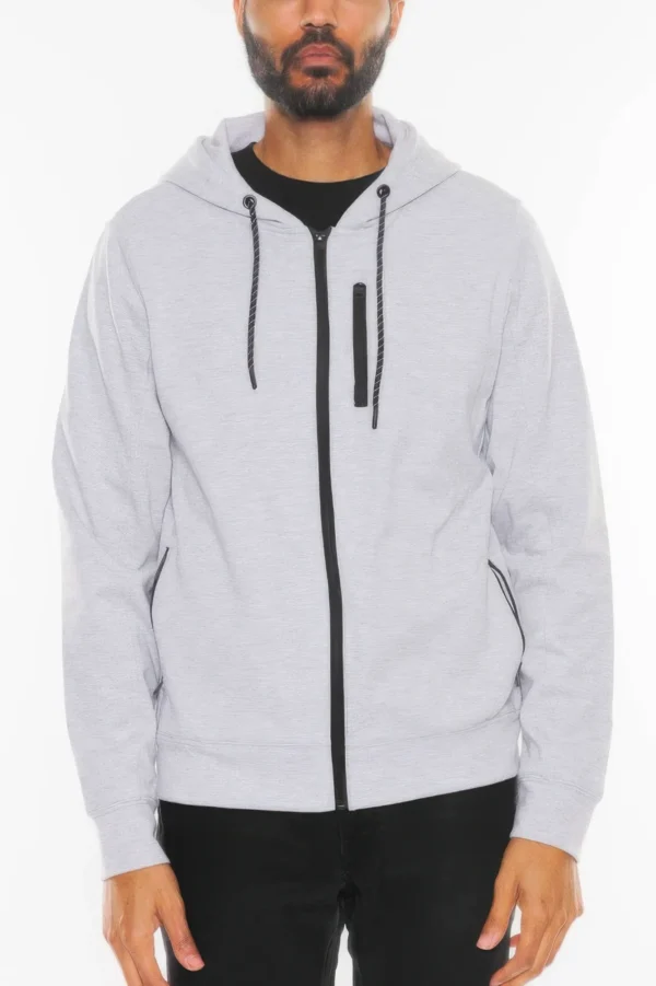 Solid Heathered Zip Up Jacket - Image 4