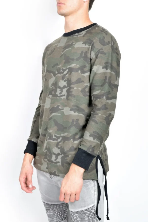 Mens Casual Long Sleeve Camo T-shirt Tops - Image 2