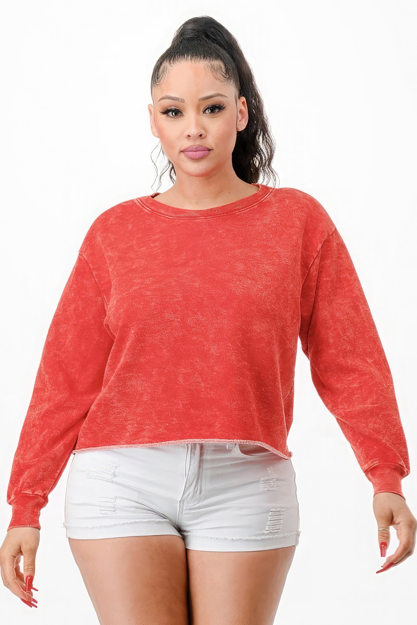 Washed french terry cropped sweatshirts