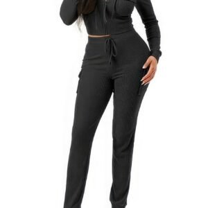 Rib cargo hoodie set